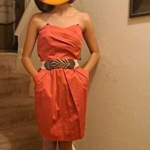 IZ BYer Strapless Dress with Pockets & Belt. Color Paprika. Size 3